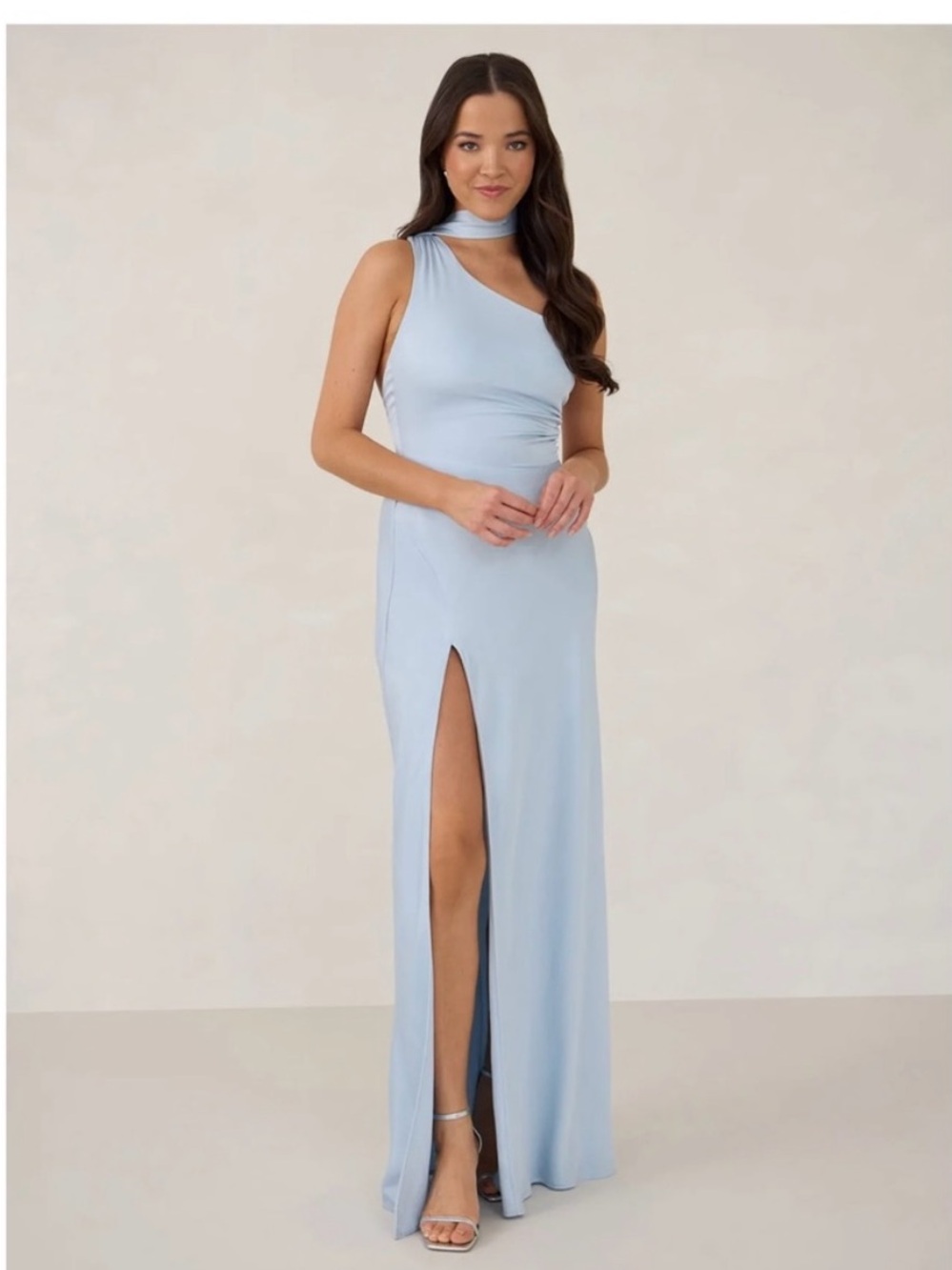 Park & Fifth One-Shoulder Powder Blue Evening Gown with High Slit